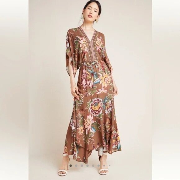 FARM RIO ANTHROPOLOGIE valentina dress maxi kimono sleeve floral boho chic L - Picture 2 of 12